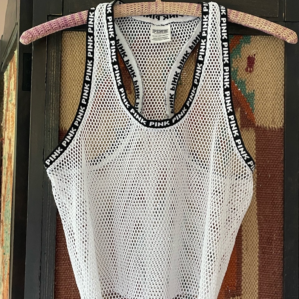 PINK Victoria's Secret White Mesh Tank Top